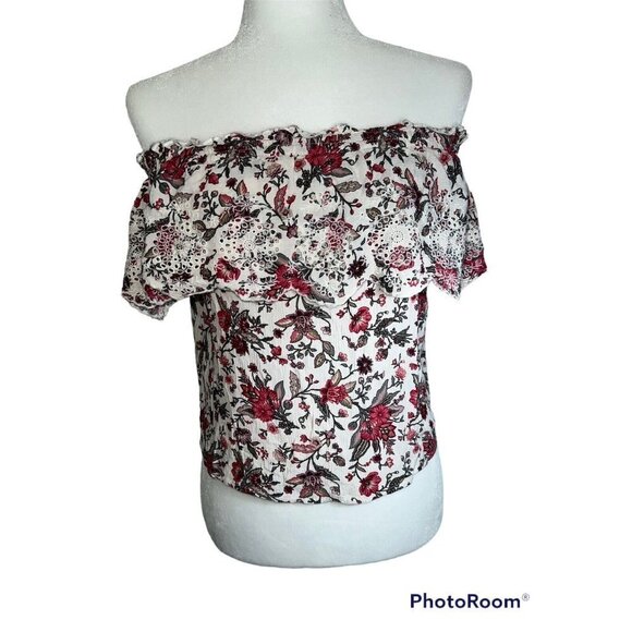 American Eagle Floral Crop Top Off The Shoulder Size XS-Small Fits Both 1B - Picture 11 of 11